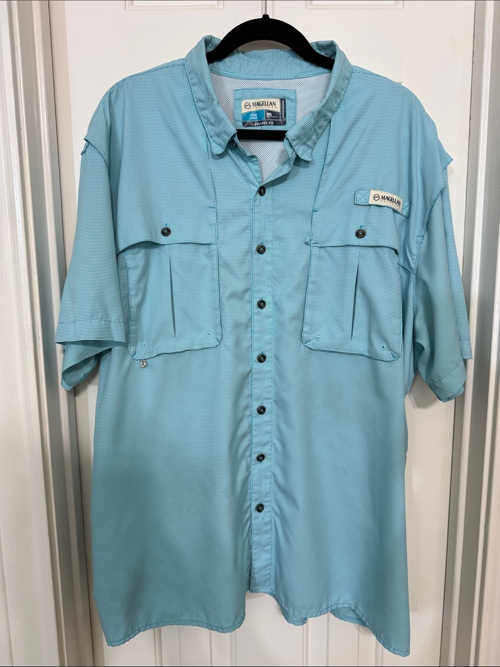 Magellan Outdoors Light Blue Short-Sleeve Button-Front Fishing Shirt